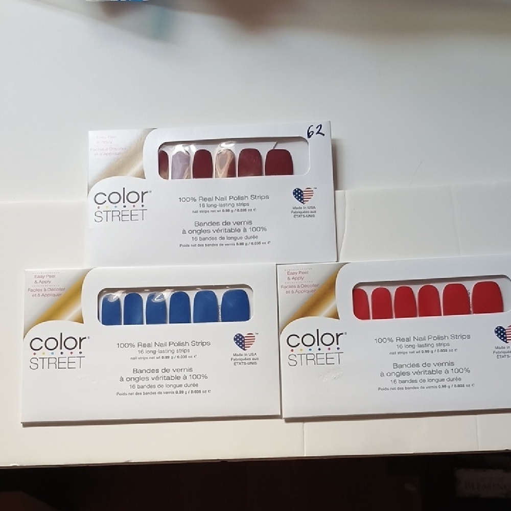 Color Street Nail Polish Strips Trio - Bold Red and Classic Blue